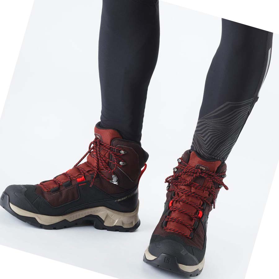 Tenis Senderismo Salomon QUEST ELEMENT GORE-TEX Hombre Grises Rojos | MX 3548AHK